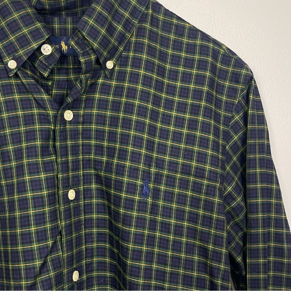 Ralph Lauren Classic Fit Button Down Shirt Green Blue Plaid Mens Small - Picture 4 of 7